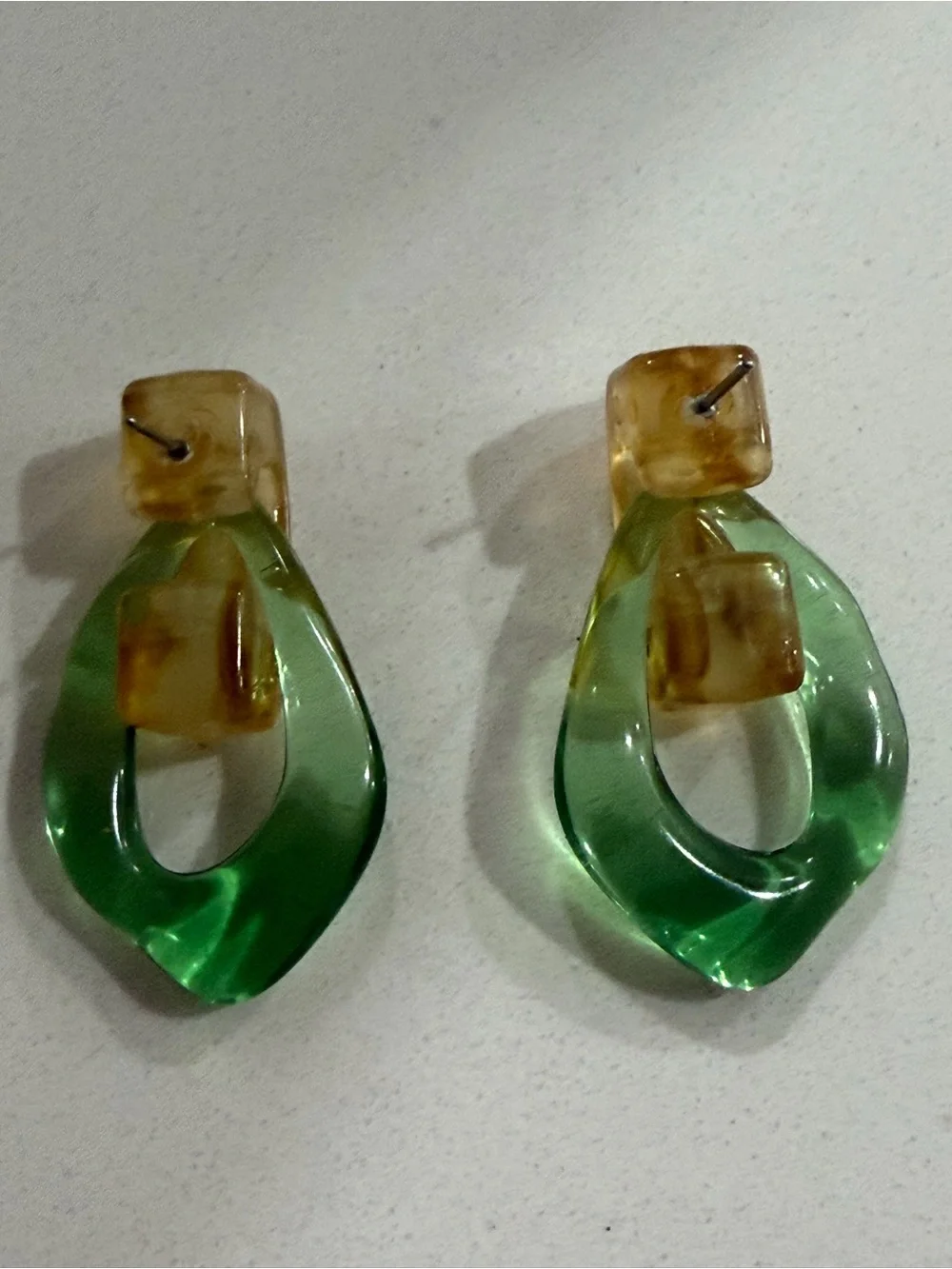 Green and Amber Resin Drop Earrings